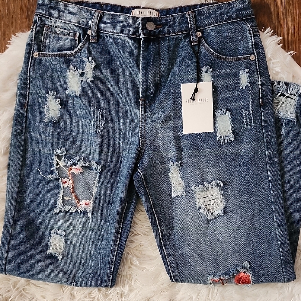 Blank Paige Trendy Distressed Boyfriend Jeans in Blue - Picture 7 of 10